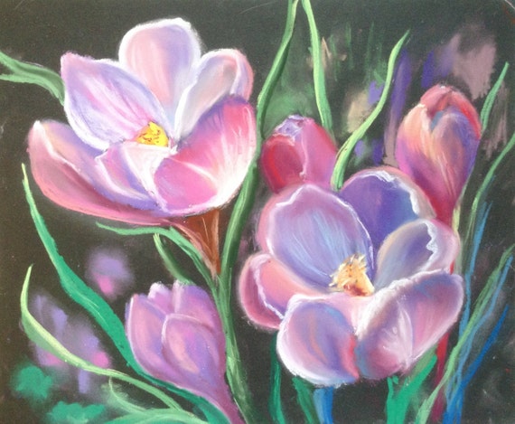 paintig spring flowers pastel drawing soft flowers art gift