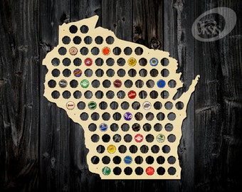 Beer Cap Map, Wisconsin Beer Cap Map, Beer Cap Holder, Gift, gift for the beer aficionado, wall art, beer gifts, decor, christmas gift, beer