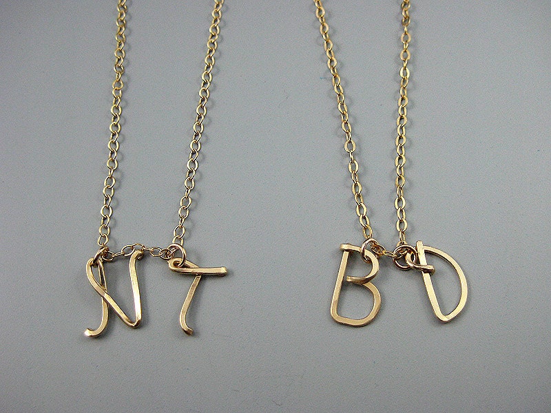 Double Initial Necklace Gold Filled Two Cursive Capital 7022