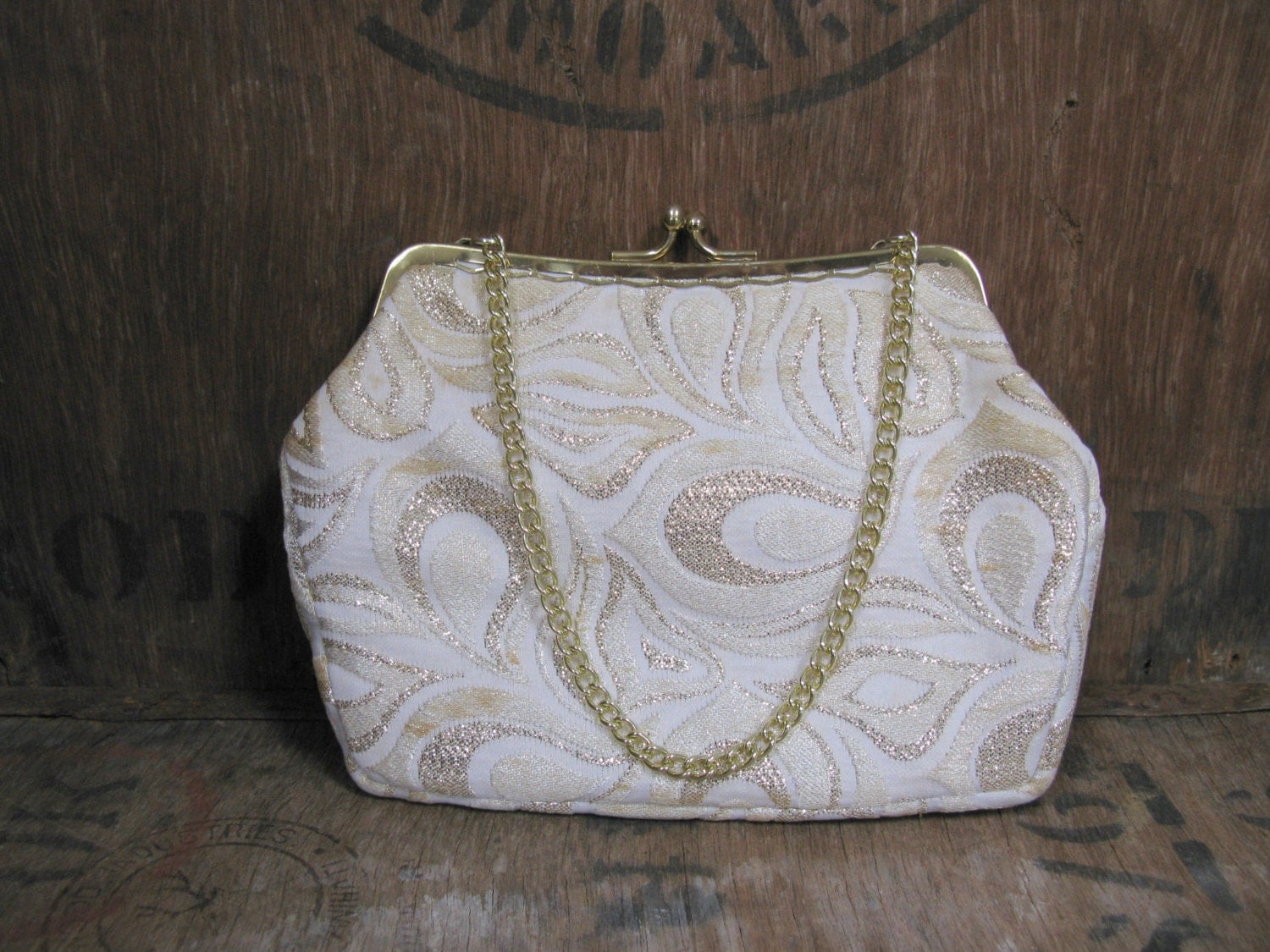 Cream Evening Bag Cream and Gold Bag Small Bag With Chain