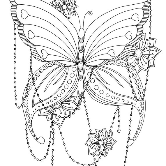 COLOURING PAGE A4 Vintage Butterfly Adult by FiggypopsArt on Etsy