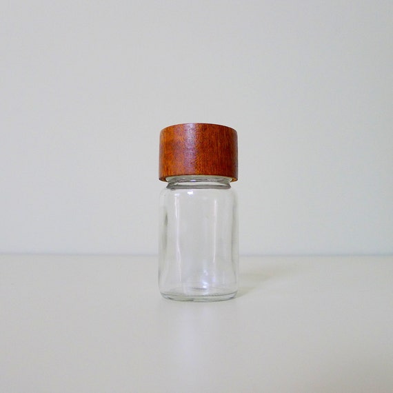 Vintage Digsmed Teak Lid Glass Spice Jar Replacement Jars 3603