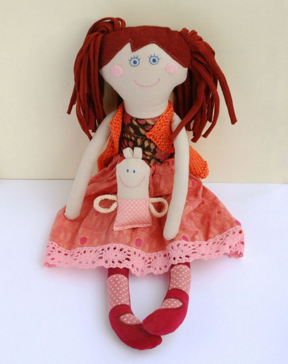 Stuffed Orange Doll, Mom and Baby, Rag Cloth  Dolls, Family dolls, Handmade Textile Doll for Daughter,  Gift for Girl, Retro Doll and Baby