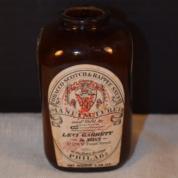 Levi Garret Snuff Brown Glass Bottle Vintage Tobacco Scotch