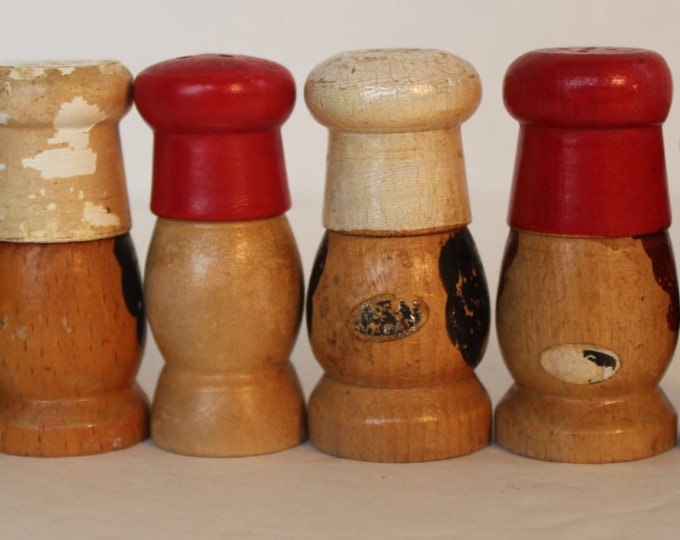 Vintage Wooden Salt and Pepper Shakers, Instant Collection, Chef Heads