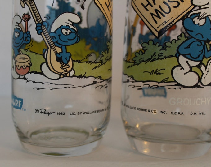 Vintage Grouchy Smurf Drinking Glasses Set of 2