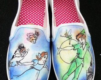 Disney's Peter Pan, Tinkerbell, Wendy Darling Custom Hand Painted Shoes