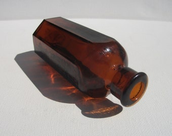 Vintage Milton bottle! Vintage amber bottle. Amber glass octagonal bottle. 1920s 1940s brown glass bottle. Vintage decor Disinfectant bottle