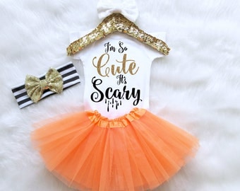 Halloween Baby Girl Outfit Set. Im So Cute It's Scary Outfit. Baby's First Halloween Outfit. Adorable Halloween Outfit Set. Baby Clothes
