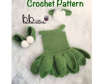Tinkerbell Set - PATTERN ONLY - Crochet - Sizes: 0-3 month, 3-6 month, 6-9 month, 9-12 month
