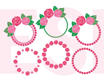 Circle Frame SVG, Flower Monogram, eps, dxf, png Rose, Summer SVG Files use with Silhouette Studio & Cricut Design Space