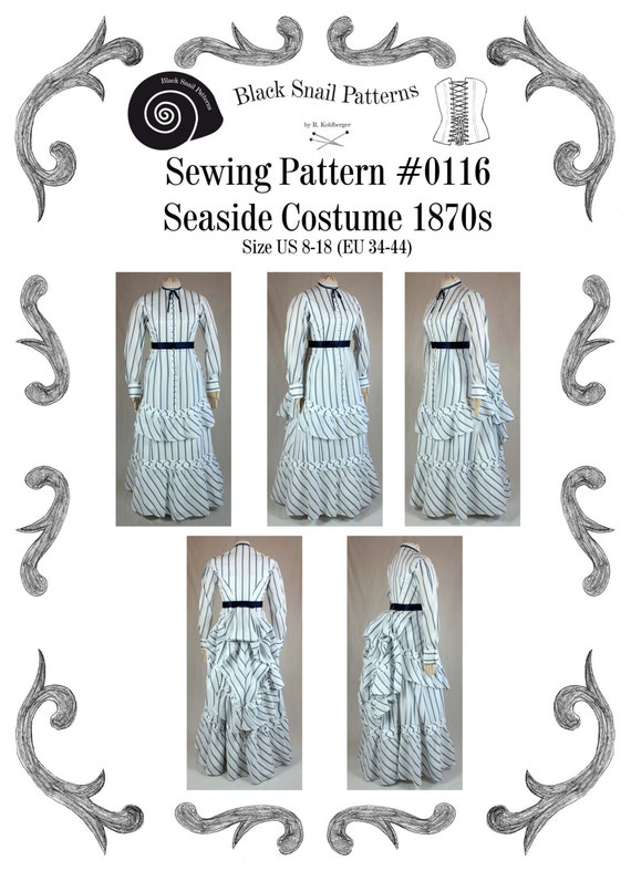 Victorian Clothing Shops: Patterns, Costumes, Custom Dresses 1870 Victorian Dress Seaside Costume Sewing Pattern #0116 Size US 8-30 (EU 34-56) PDF Download $9.90 AT vintagedancer.com