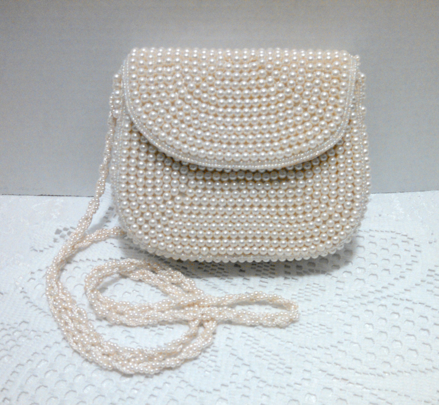 Vintage Pearl Beaded Evening Bag Purse Handmade by La Regale