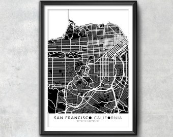 San Francisco Map with Coordinates, San Francisco Map, Map Art, Map Print, San Francisco Print, San Francisco Art, San Francisco Gift, Map