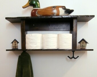 Bathroom Shelf With Towel Hooks-Rustic Towel Rack-2 Tier Bathroom Shelf-Reclaimed Wood Furniture-Wooden Coat Rack-Wall Coat Rack