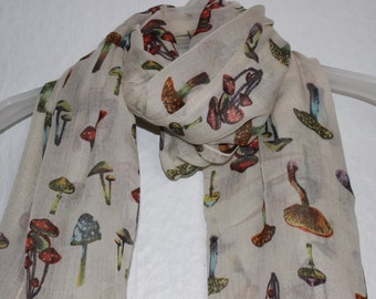 Mushroom scarf, Beige Mushroom Scarf, Spring Scarf, Summer Scarf, Autumn Scarf, Gift For Her, Womens Gift, Mushrooms, Beige Accessory