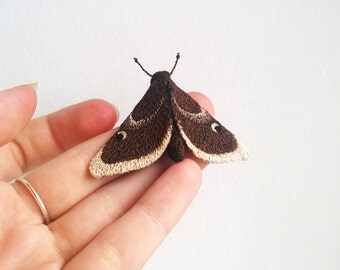 Embroidered moth brooch. Embroidered Butterfly brooch, night moth, emporer moth, hand embroidered jewelry, soft sculpture moth, dark jewelry