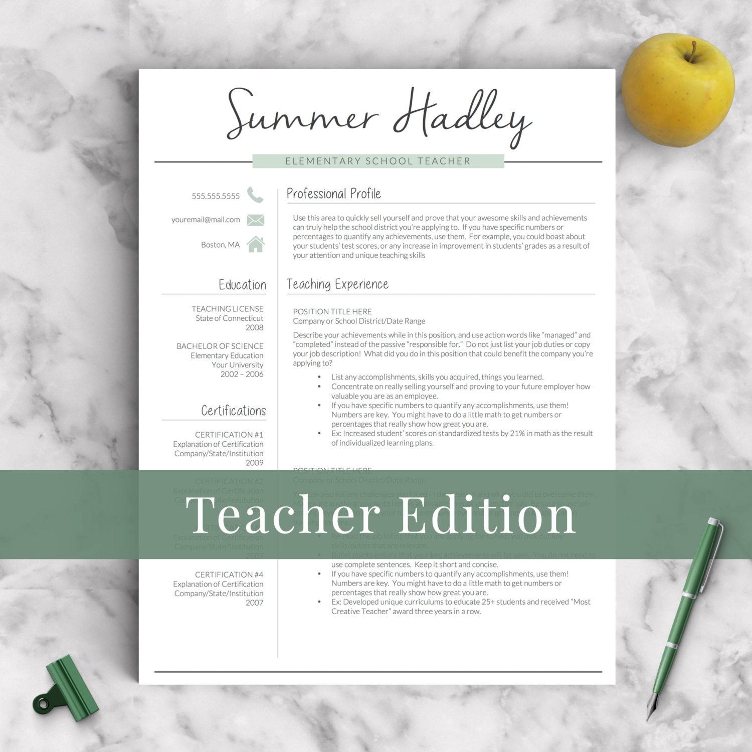 Teacher Resume Template for Word and Pages 13 Page Educator