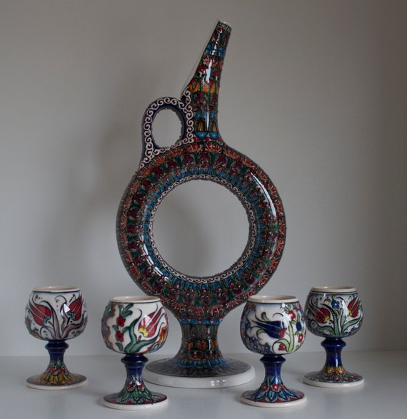Family Design Handmade Turkish Ceramic Wine Set With Ceramic