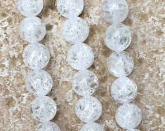 Cracked Crystal Beads - 10mm round Cracked Crystal Quartz Beads, Natural Gemstone Beads - FULL 16" strand (about 42 beads) - G840