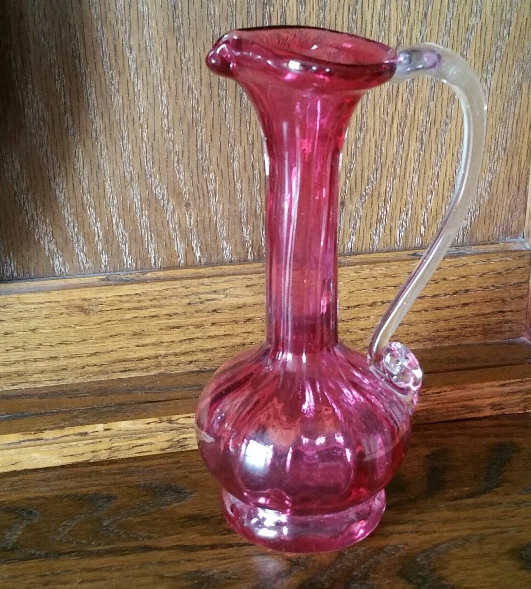 Vintage Cranberry Glass Vase Murano Style Glass Art Glass