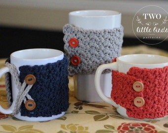 Crochet Pattern, crochet mug cozy pattern, crochet cozy pattern, pattern includes 3 variations, customizable to your own mug, MARLOWE COZY