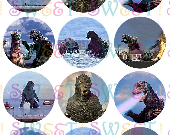 Edible Classic Godzilla Cupcake, Cookie & Oreo Toppers - Wafer Paper or Frosting Sheet
