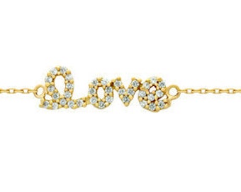 Love bracelet. Cursive love bracelet. Sterling silver cz love bracelet. Adjustable cursive love bracelet. Gold plated silver love bracelet.