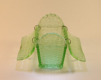 Portuguese Vintage - Fábrica da Marinha Grande - Pressed Green Glass Basket - Made in portugal - 1800s