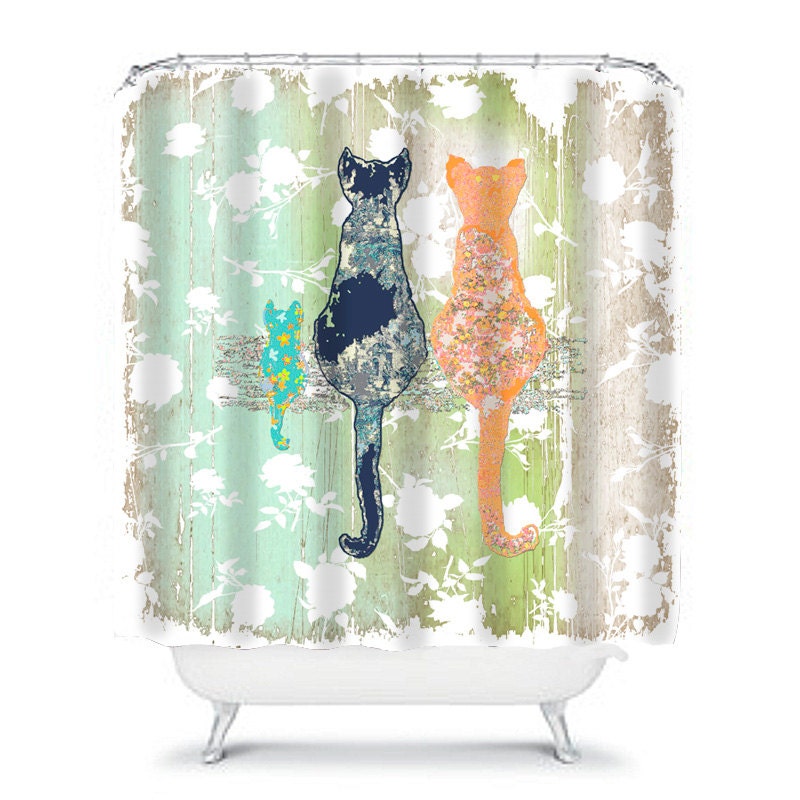 Cat Shower Curtain Shabby Chic Shower Curtain Cats Shower