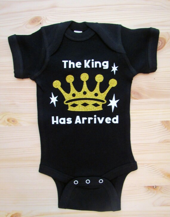The King Has Arrived/ Baby Boy Bodysuit/ Gold Glitter Crown/