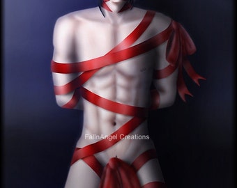 Black Butler Sebastian Michaelis Art Print "Wrapped Up In Red" Original Art
