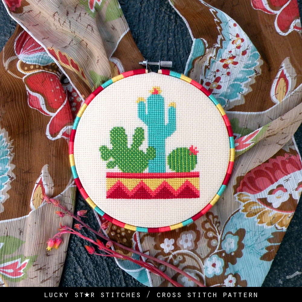 Modern Cactus Cross Stitch Pattern Pdf Cacti By Luckystarstitches