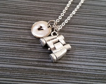 Silver Binoculars Necklace - Birdwatcher Charm Necklace - Personalized Necklace - Custom Gift - Initial Necklace - Unique Gifts Under 10