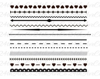 Lines Dividers .DXF .SVG .PDF .Png, Cut File, Digital File, Silhouette Studio, Cricut, Hearts, ZIg Zag, Decorative, Arrow, Lace