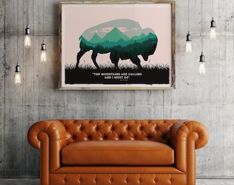 Buffalo poster, Buffalo print, Buffalo art, Yellowstone Buffalo, american bison poster, american wild life art, National parks bison