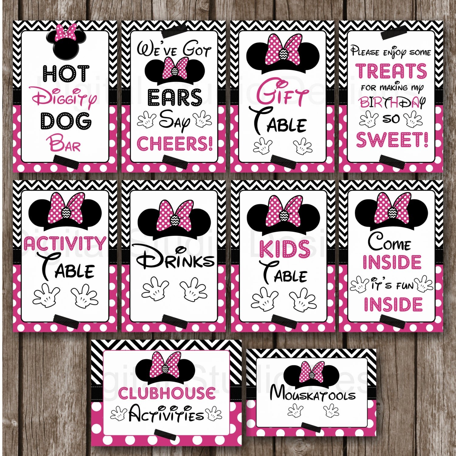 Minnie Mouse Birthday Party Table Signs by DigitalStudioDesigns