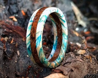 Blue Maple and Walnut Wooden Ring - man ring handmade - wooden ring - man gift - wooded wedding band - wooden rings men - Natural ring