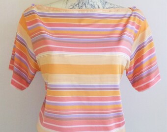80s leotard cute apricot and purple stripe blouson