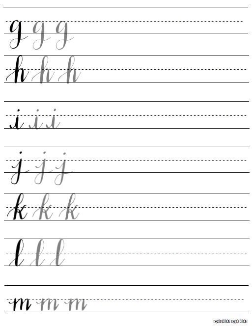Modern Calligraphy Practice Worksheets Lowercase Letters