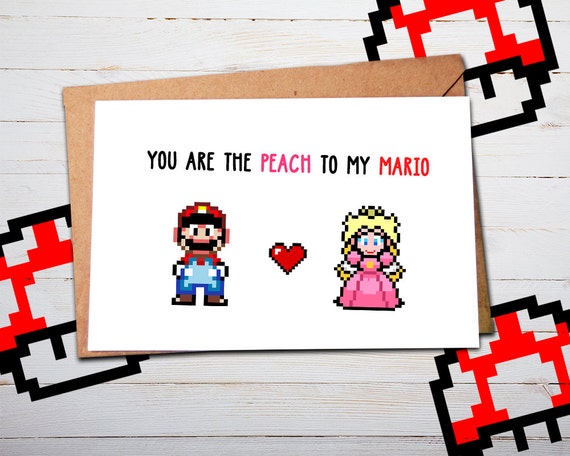 Super Mario, Valentines Day Card, Valentines Day Gift, Princess Peach, Funny Valentines Card, Card for Her, Card for Girlfriend, Card Wife