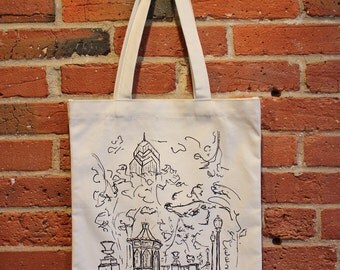 Philadelphia Canvas Tote Bag, Rittenhouse Square Canvas Tote Bag, Tote Bag Canvas, City Skyline Canvas Tote Bag, Canvas Tote Bag with Pocket
