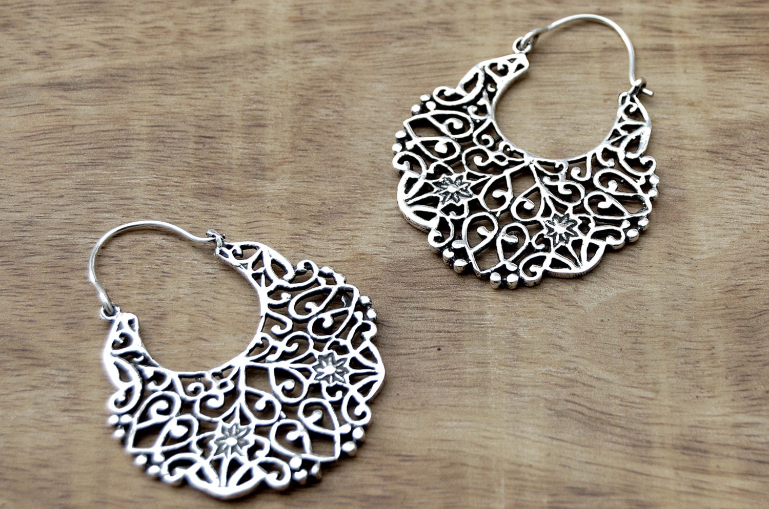 Gypsy Earrings Boho Earrings Silver Hoop Earrings Tribal