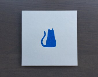 Cat Screen Print - Cyan - CMYKats - 6x6 One Color Print