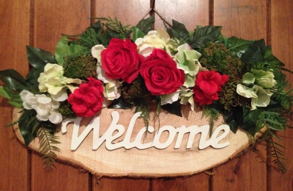 welcome sign decorated with flowers door decor front door