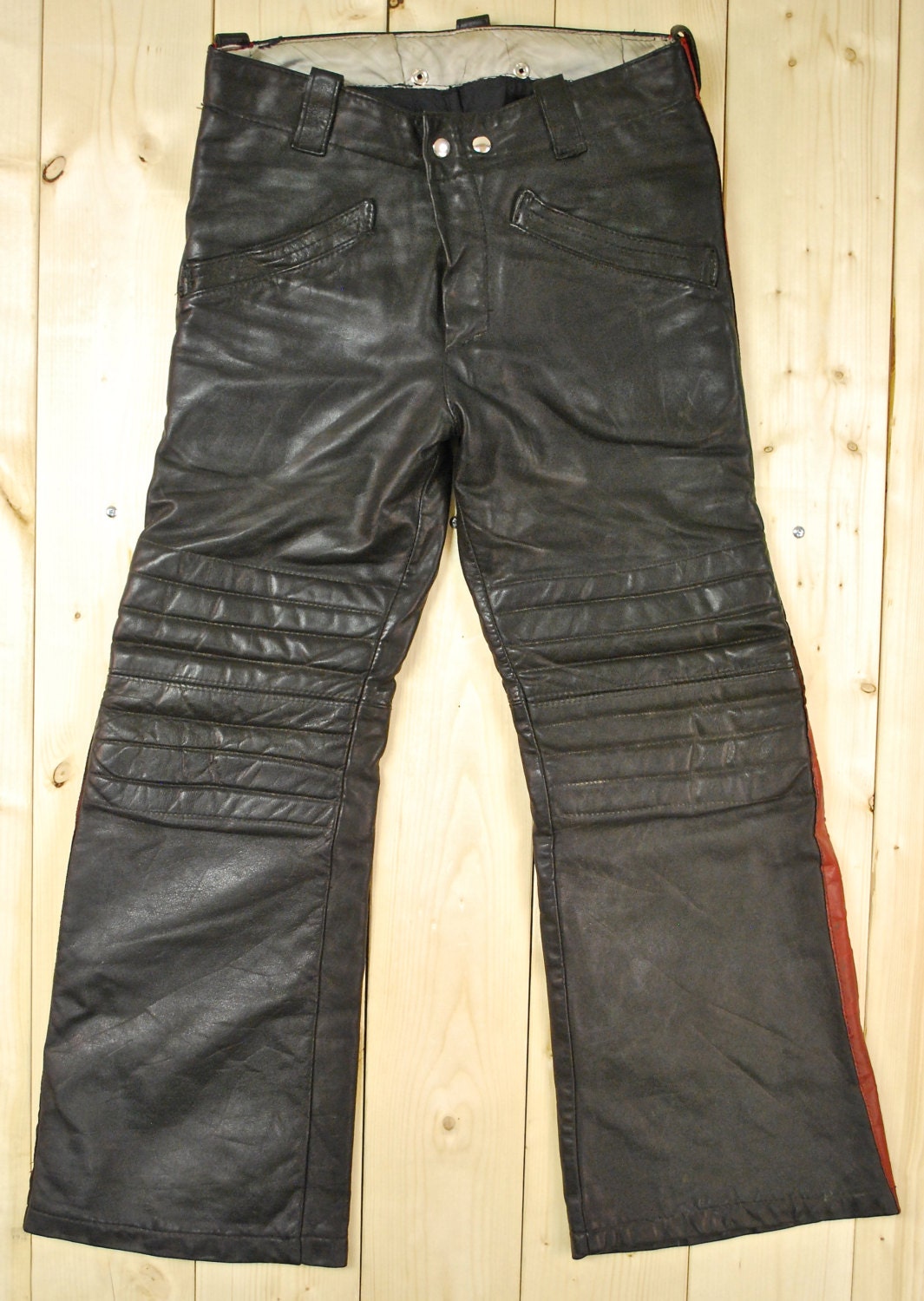 Vintage 1970's Leather MOTORCYCLE RACING PANTS / Evil