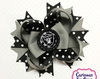 Raiders Hair Bow- Oakland Raiders Hair Bow- Raiders Hairbow- Oakland Raiders Bow- Raiders Stacked Bow- Raiders Stacker Bow