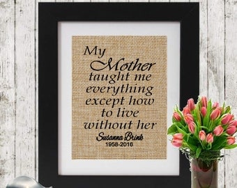 In Memory of Mom - My mother taught me everything - In Memory of Mother - Personalized Memorial Print - Loss of a Mom - Sympathy Gift