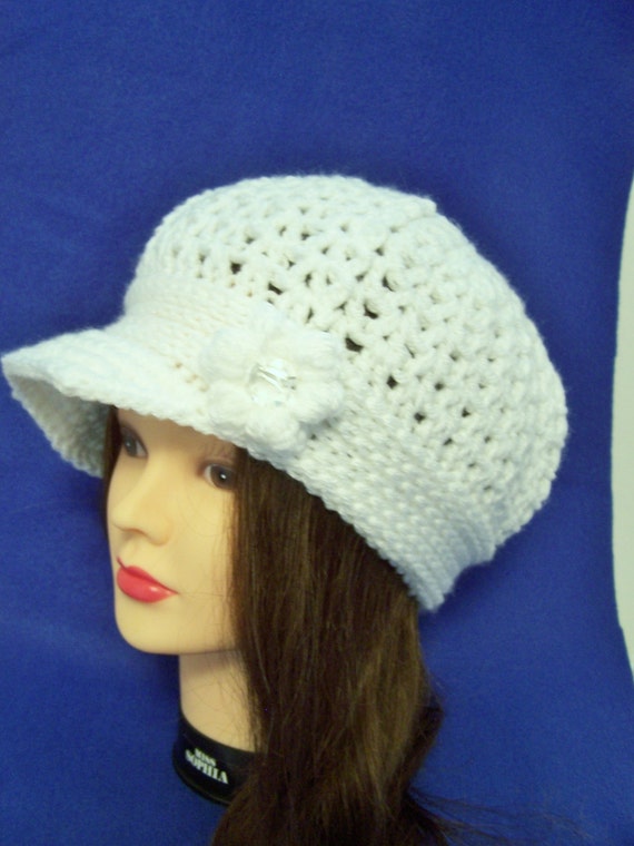 White Newsboy Style Hat