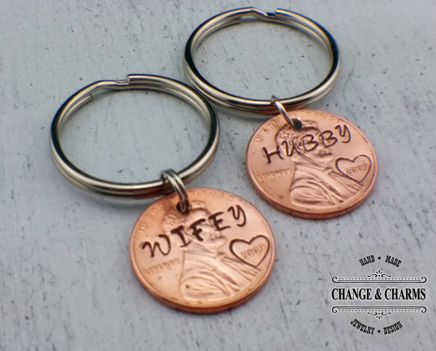 Hubby and Wifey Custom Keychain Set Custom by ChangeandCharms